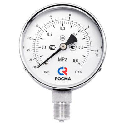 Манометр РОСМА ТМ-511Р.00 NH3 (0...1 МПа) Дкорп=100мм кл. 1,5 G1/2" аммиачный радиальный 00000027486