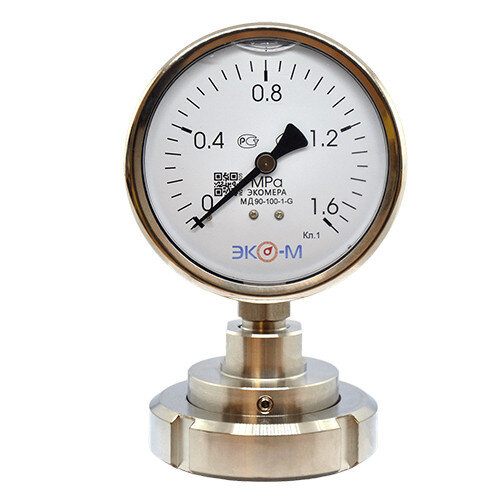 Разделитель сред (молочная гайка) Ду 50 мм в сборе с манометром ЭКОМЕРА МД90 Ду 100 мм Ру 0-1,6 МПа 1/2''