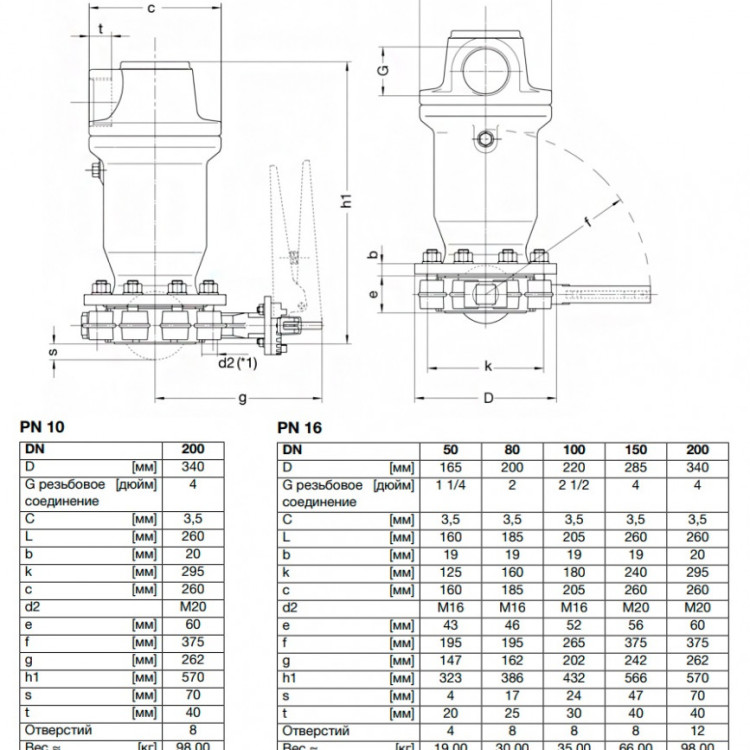 Клапан VAG DUOJET-S DN 200 PN 16 воздушный однокамерный с затвором 2