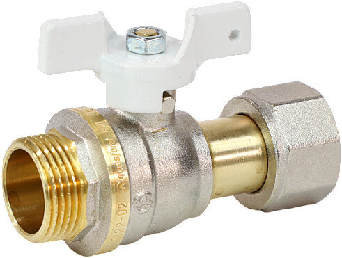 Кран шаровой латунный Aquasfera Standard 1122 DN 15 PN 40 резьба - 1/2'', покрытие - никель, неполнопроходной резьбовой НР-ВР с накидной гайкой, ручка-бабочка белая 1122-01