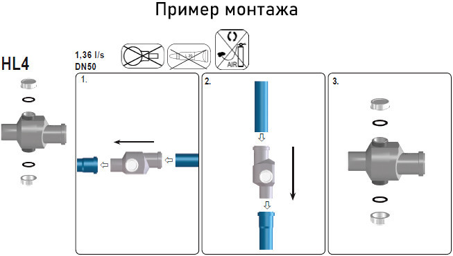 Обратный канализационный клапан HL4 DN50 с шаром-поплавком 3