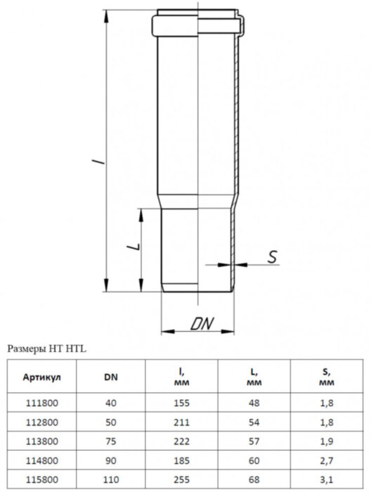 Муфта длинная PP-H Ostendorf HT HTL DN 90 (патрубок компенсационный)