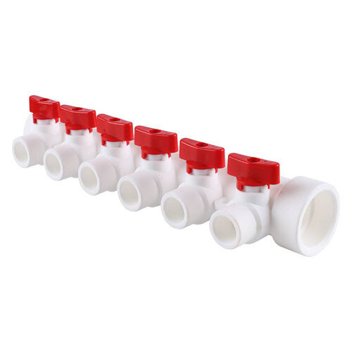 Коллектор распределительный Kalde 3272-mnr-400620 6 отводов DN 40 PN 25 с шаровыми кранами красная рукоятка воздухоотводчик