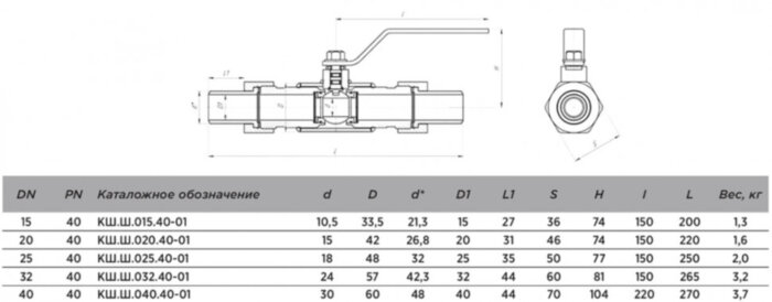 Кран шаровой ALSO КШ.Ш.032.40-01 Ду 32 Ру 40 стандартнопроходный штуцерный
