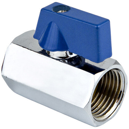 Кран шаровой латунный Aquasfera "МИНИ" 1031 DN 15 PN 10 резьба - 1/2'', покрытие - никель, неполнопроходной резьбовой ВР-ВР, ручка-флажок синяя 1031-01