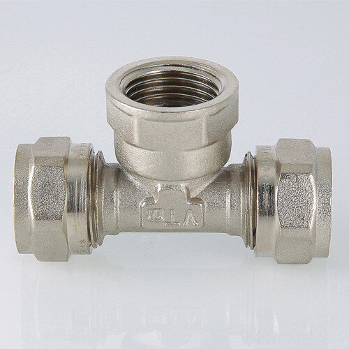 Тройник переходной VALTEC VTm.332 ВР 1/2" DN 20x15x20 PN 10 латунный никелированный