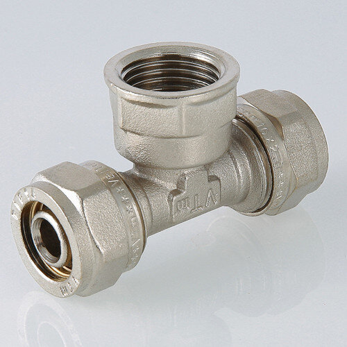 Тройник переходной VALTEC VTm.332 ВР 1/2" DN 20x15x20 PN 10 латунный никелированный