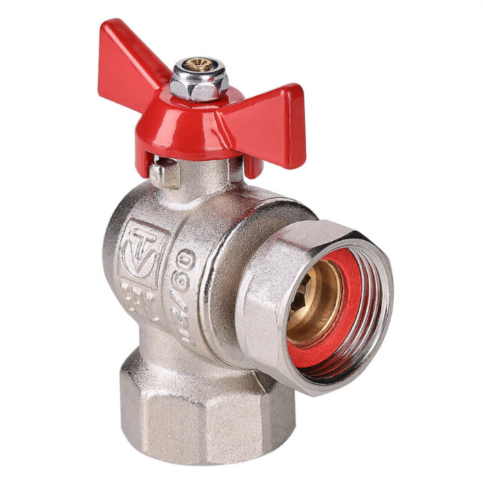 Кран шаровой VALTEC 3/4" Ду20 Ру25 угловой с накидной гайкой и внутренней резьбой (короткий) VT.266.NS.0505