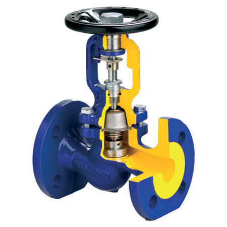 Вентиль запорный сильфонный Zetkama 234A Ду40 Ру16 чугунный фланцевый zBEL 234A040C01