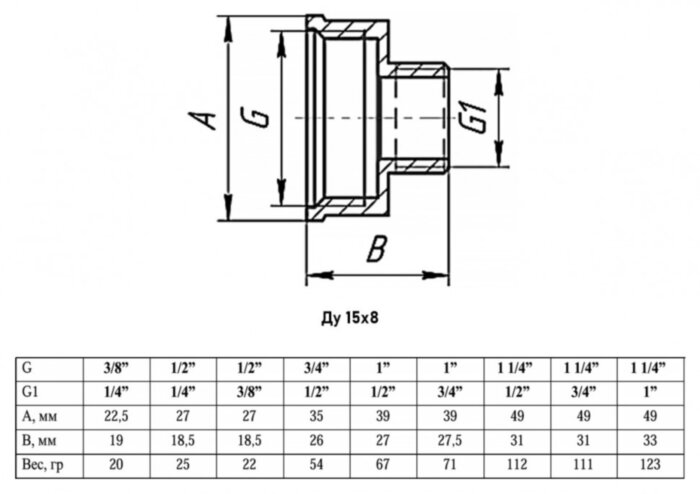 Переходник VALFEX VF.592 ВР-НР 1/2"x1/4" Ду 15x8 Ру 40 никелированный латунный