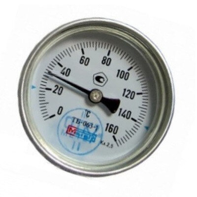 Термометр биметаллический осевой Дк100 L100мм G1/2" 200С ТБ100 Метер