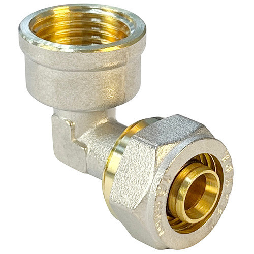 Угольник обжимной VALFEX VF.352.N ВР 1/2" Ду 20 Ру 25 переход на внутреннюю резьбу, никелированный латунный 1