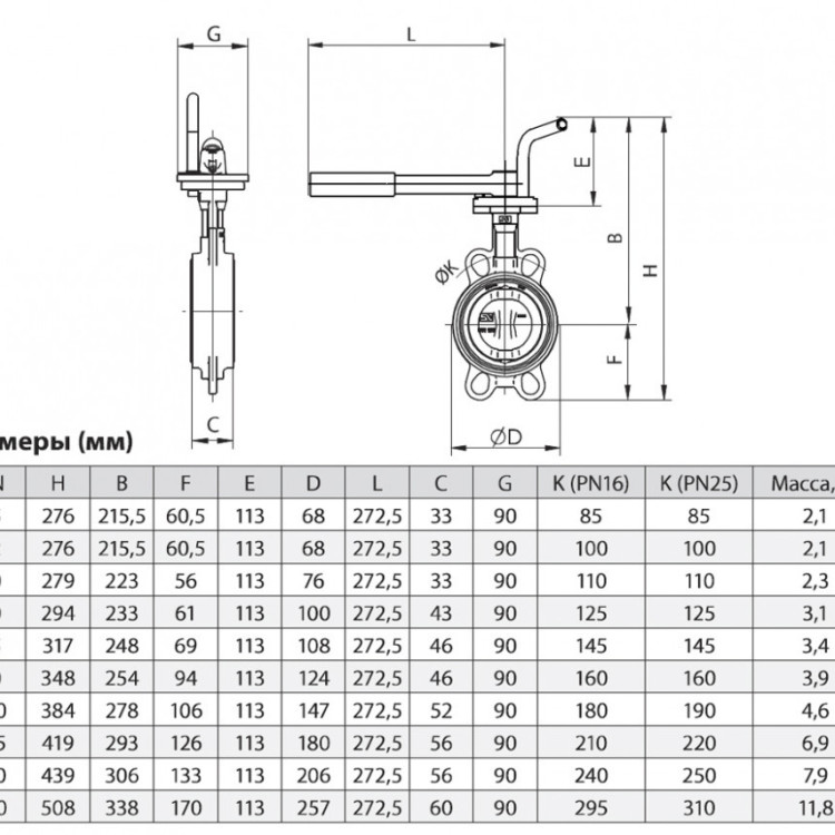 Затвор ЗПСС ADL ГРАНВЭЛ DN 80 PN 25 с рукояткой MRR 2