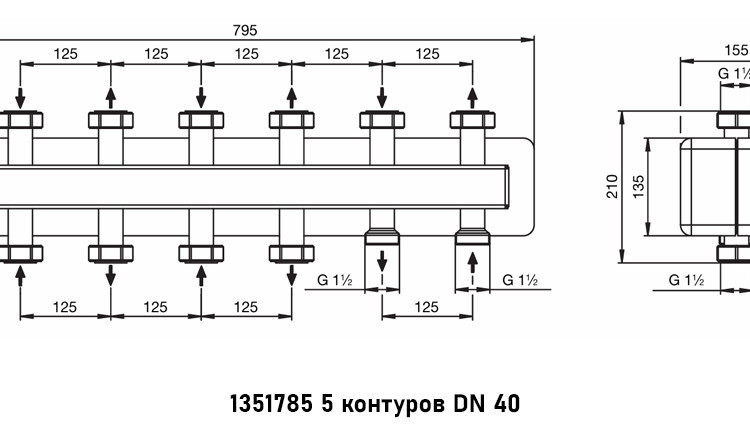 Коллектор распределительный Oventrop Regumat 1351785 5-ти контурный ВР-НР 1 1/2" DN 40 PN 4 в теплоизоляции 2
