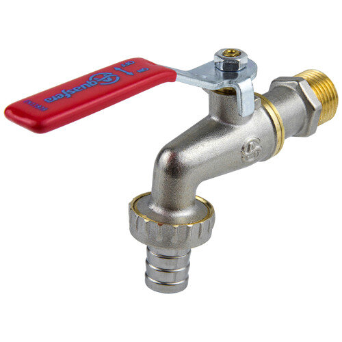 Кран шаровой латунный водоразборный Aquasfera EURO 1019 DN 25 PN 16 резьба - 1'', покрытие - никель, неполнопроходной цапковый резьбовой НР-штуцерный, ручка-рычаг красная 1019-03