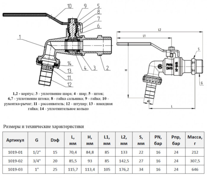 Кран шаровой латунный водоразборный Aquasfera EURO 1019 DN 25 PN 16 резьба - 1'', покрытие - никель, неполнопроходной цапковый резьбовой НР-штуцерный, ручка-рычаг красная 1019-03