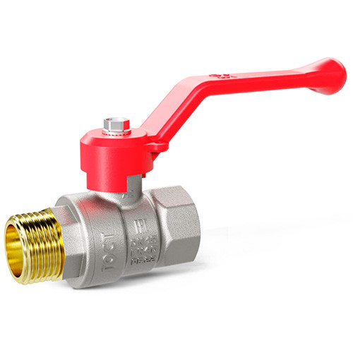 Кран шаровой латунный LD Pride 47.32.В-Н.Р Ду 32 Ру 25 резьба (ВР-НР) 1 1/4", никелированный с красным рычагом, неполнопроходный