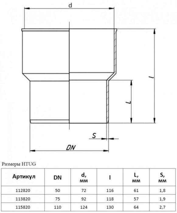 Переход на чугунную трубу PP-H Ostendorf HT HTUG DN 75