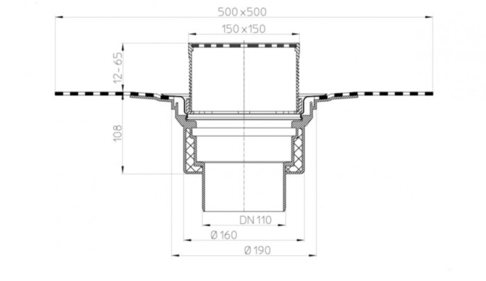 Кровельная воронка HL62BH/1 DN 110 стандарт с гидроизоляционным полимербитумным полотном для плоской эксплуатируемой кровли