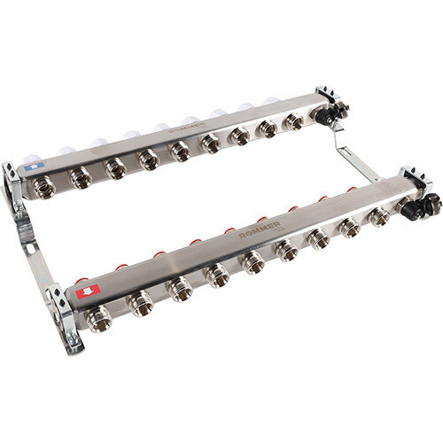 Коллектор ROMMER без расходомеров с клапаном вып. воздуха и сливом 9 выходов