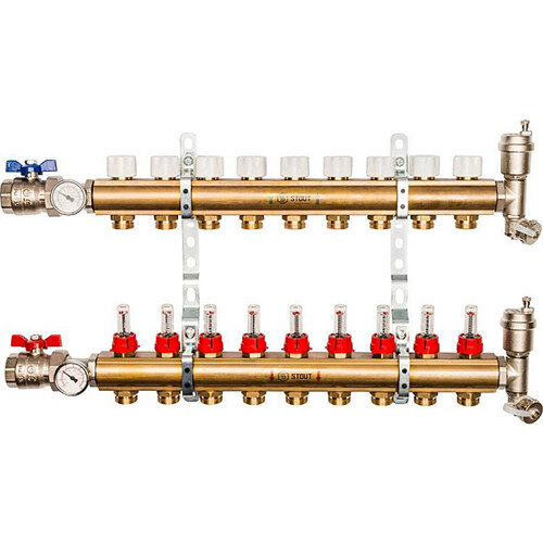 Распределительный коллектор STOUT с расходомерами 9 выходов