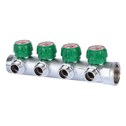 Коллектор распределительный STOUT SMB 6849 4 отвода ВР-НР 1"х1/2" DN 25 PN 16 с регулирующими клапанами плоское уплотнение 1