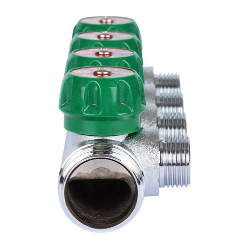 Коллектор распределительный STOUT SMB 6849 4 отвода ВР-НР 1"х1/2" DN 25 PN 16 с регулирующими клапанами плоское уплотнение 3
