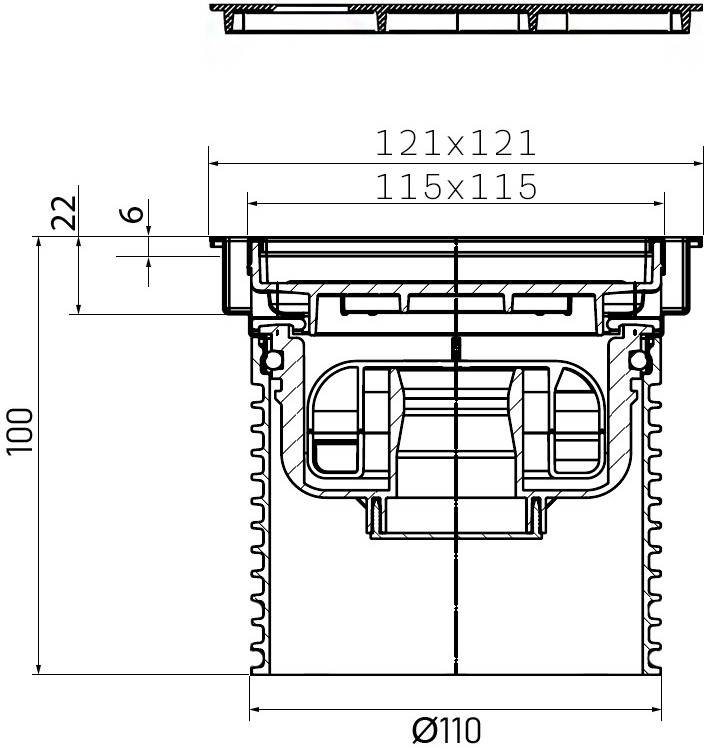 Надставной элемент HL3000FPr DN110 с сифоном "Primus" HL2090KK и решёткой "КЛИК-КЛАК" 2