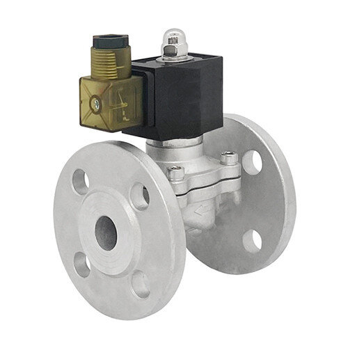 Клапан электромагнитный (соленоидный) двухходовой Росма СК-12-50-ФЛ-НЕРЖ-В Ду 50, F2", фланцевый, прямого действия, нормально закрытый, 24В, нержавеющая сталь, мембрана Viton, УТ-00055920