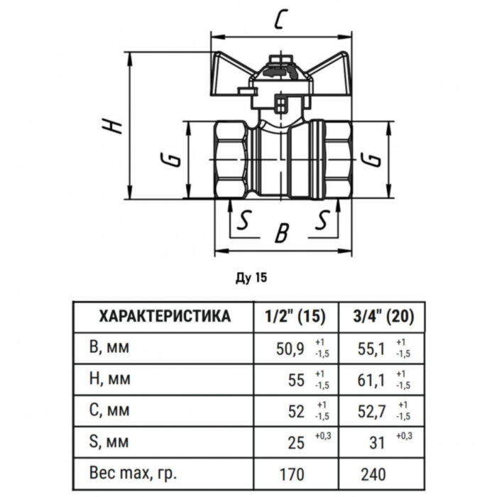 Кран шаровый VALFEX VF.217 ВР 1/2" Ду 15 Ру 40 STANDART N/P никелированный латунный