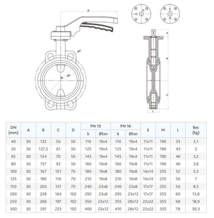 Затвор FAF 3500 DN 40 PN 16 дисковый межфланцевый с рукояткой