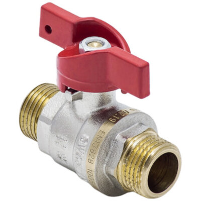 Кран шаровой латунный Aquasfera EURO 1005 DN 25 PN 25 резьба - 1'', покрытие - никель, полнопроходной резьбовой НР-НР, ручка-бабочка красная 1005-03