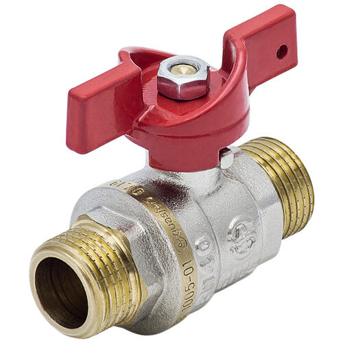 Кран шаровой латунный Aquasfera EURO 1005 DN 25 PN 25 резьба - 1'', покрытие - никель, полнопроходной резьбовой НР-НР, ручка-бабочка красная 1005-03