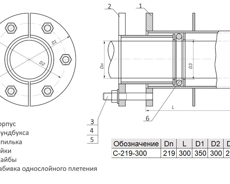 Сальник нажимной С-219-300 ТММ 18-03 Ду 219 L=300мм 2