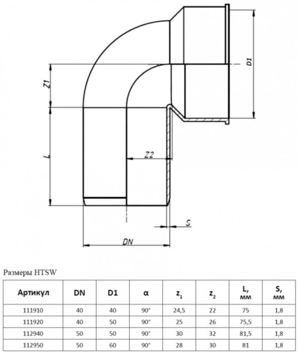 Отвод сифонный PP-H Ostendorf HT HTSW DN 50/60х90°