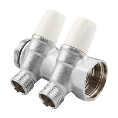 Коллектор распределительный Tiemme Maxima 1860022 2 отвода ВР-НР 1"х1/2" DN 25 PN 10 с регулирующими клапанами модульный