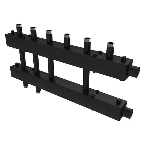 Коллектор распределительный Askon Дублер+ КК-25М/125/40/3+2D 5-ти контурный ВР-НР 1"x1 1/2" Ду 25 Ру 6 без теплоизоляции