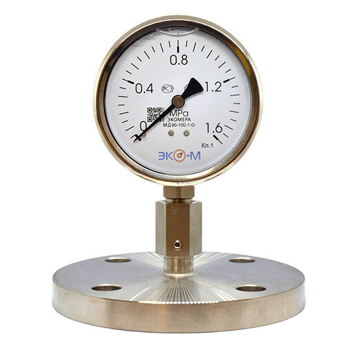 Разделитель сред фланцевый Ду 50 мм в сборе с манометром ЭКОМЕРА МД90 Ду 100 мм Ру 0-1,6 МПа 1/2''