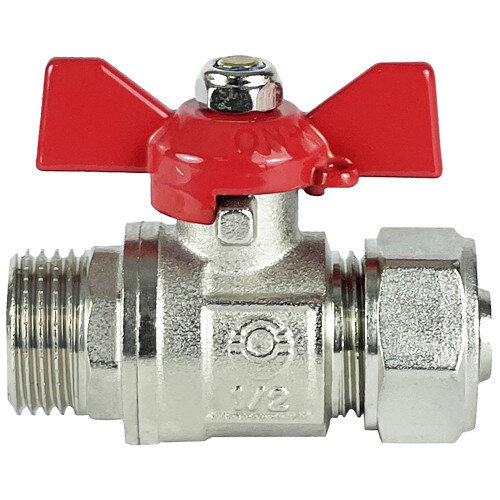 Кран шаровой обжимной VALFEX VF.341.NB Ду 16 НР 1/2" Ру 25 никелированный латунный, ручка-бабочка