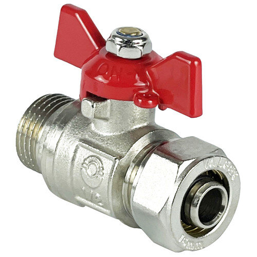 Кран шаровой обжимной VALFEX VF.341.NB Ду 16 НР 1/2" Ру 25 никелированный латунный, ручка-бабочка