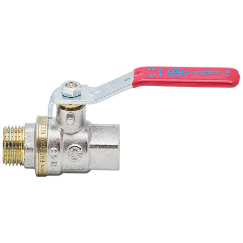 Кран шаровой латунный Aquasfera EURO 1003 DN 15 PN 40 резьба - 1/2'', покрытие - никель, полнопроходной резьбовой ВР-НР, ручка-рычаг красная 1003-01