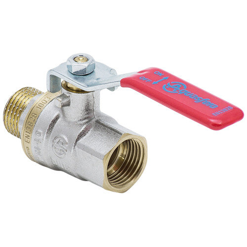 Кран шаровой латунный Aquasfera EURO 1003 DN 15 PN 40 резьба - 1/2'', покрытие - никель, полнопроходной резьбовой ВР-НР, ручка-рычаг красная 1003-01