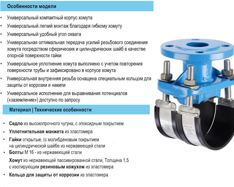 Врезной хомут HAWLE 3510 DN 400-100 PN 16 универсальный фланцевый 2