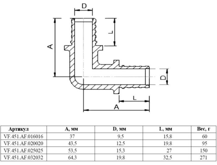 Угольник надвижной VALFEX VF.451.AF Ду 20х20 Ру 16 латунный