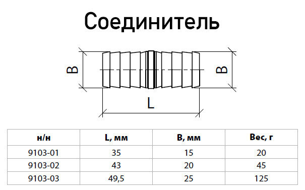 Соединитель для шланга латунный Aquasfera 9103 DN 15 PN 25, 9103-01