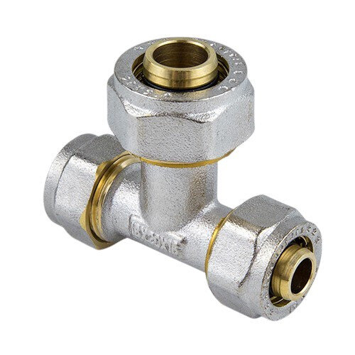 Тройник переходной латунный Aquasfera 7012 DN 20х16х20 PN 16 покрытие - никель, компрессионный, 7012-02