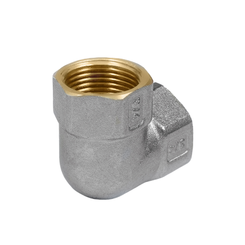 Угольник латунный Aquasfera 9001 DN 15 PN 40 резьба - 1/2'', покрытие - никель, резьбовой ВР-ВР, 9001-01