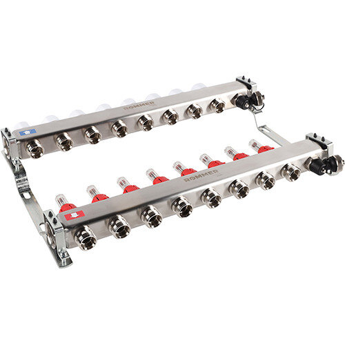 Коллектор ROMMER с расходомерами с клапаном вып. воздуха и сливом 8 выходов