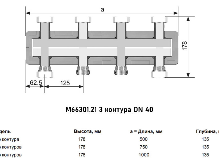 Коллектор распределительный Meibes MeiFlow 8 M66301.21 3-х контурный ВР-НР 1 1/2" DN 40 PN 6 в теплоизоляции 3