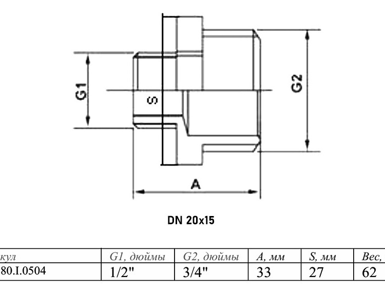 Ниппель переходной VALTEC VTi.580.I НР 3/4"x1/2" DN 20x15 PN 16 нержавеющая сталь 2
